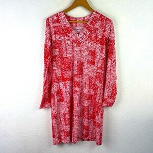 Ibkul Diane Dress Long Sleeve V-Neck Watermelon/White